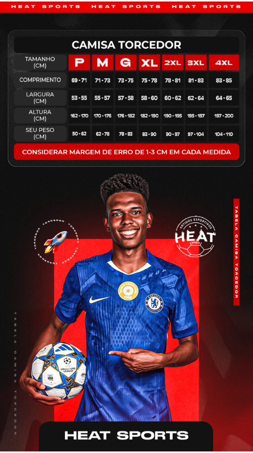Tabela de Medidas Masculina Heat Sports